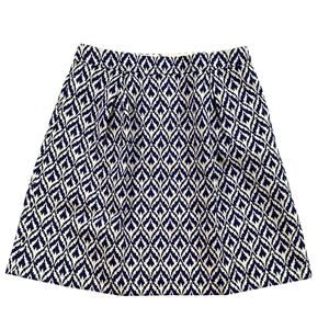 J Crew Factory Skirt 0 Blue‎ White Ikat Jacquard Print A-line Cotton Pleat E6638